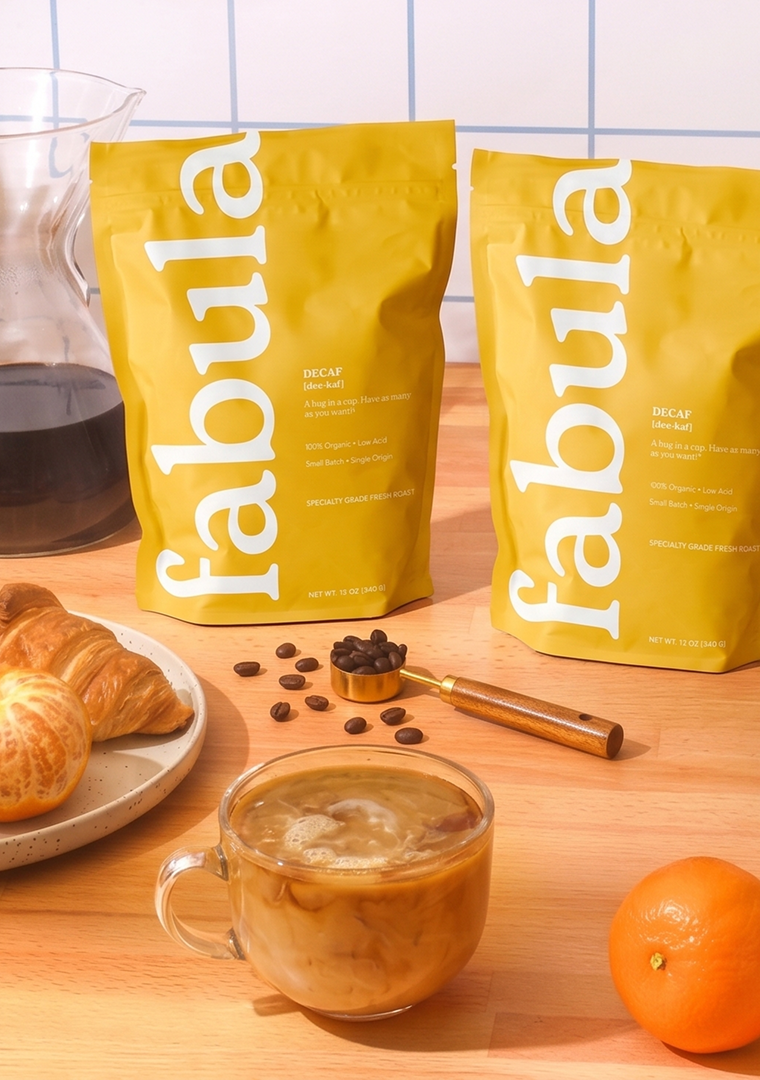 Fabula Decaf coffee bag on table